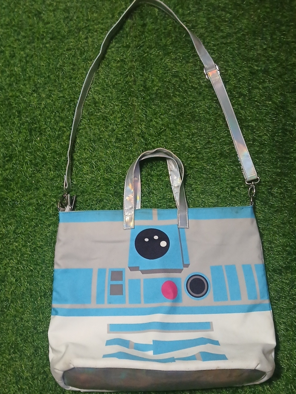 Star Wars Blue White Graphic Tote with Silver Straps